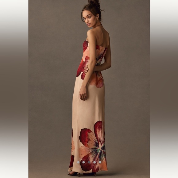 Anthropologie The Fleur Strapless Satin Maxi Dress Floral Print - Picture 4 of 7